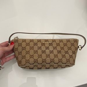 GUCCI BROWN DIAMANTE CANVAS BOAT POCHETTE
